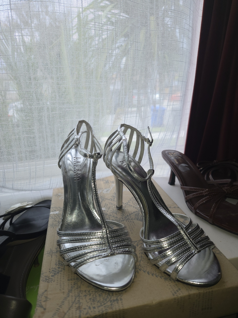 Lauren Ralph Lauren Metallic Silver Strappy Stiletto Sandals